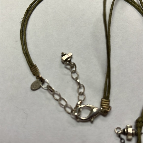 Sterling silver and brass metal pendant on olive green two-strand cord n… - Picture 3 of 5
